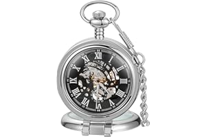 Tiong Vintage Pocket Watch Mechanical Steampunk Skeleton Roman Numerals Pocket Watches Pendant with Chain & Gift Box for Men
