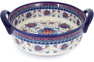 TYMYYS Ceramic Baking Dish For Oven, Small Casserole Dish With Handles, Ceramic Oven Bakeware-blue flower-round 950ml