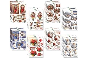 Katy Sue Joyful Christmas 3D Die-Cut Decoupage Pack. 24 Pre-Cut Festive Die Cut Decoupage Paper Sheets for Christmas Card Making Supplies Featuriing 8 Different Designs