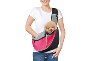 Pawaboo Dog Sling Carrier, Dog Papoose with Zipper Touch Pocket, Hand Free Breathable Mesh Puppy Carrier, Crossbody Satchel Dog Purse with Adjustable Strap for Outdoor Travel, Pink, Medium
