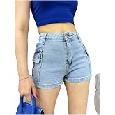 BİKELİFE Kadın Y&uuml;ksek Bel Mini Kargo Cep Detaylı Denim Şort-1