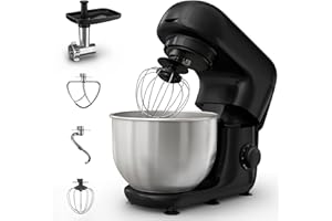 Moulinex Bake Essential, Robot pâtissier, Bol inox 4.8 L, 800 W, Kit accessoires, Batteur, Fouet, Pétrin, Hachoir à viande, Résultat homogène, Noir, QA161810