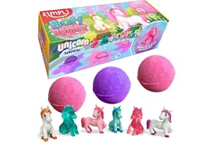 Zimpli Kids - 3 enhörningsöverraskningsbadbomber, 6 enhörningsöverraskningsleksaker att samla, mystisk gåva för barn, för att fylla julstrumpor, glittrande badbomb presentset
