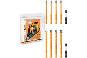 Upgraded Masonry Drill Bits Set 5*2/6*2/8*2/10/12mm, EXFEIN Serrated Drill Bits Set - 8-Piece Carbide Drill Bits and 2-Piece Magnetic Screwdriver Bits for Wood Plastic Tile Concrete Brick Marble