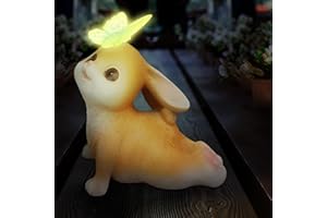 Loofu Solar Garden Rabbit Statue Outdoor Decoration, Butterfly on Rabbit for Home Lawn Decoration Garden Animal Statue for Patio, Balcony, Patio, Lawn, Innovative Gift, Yellow, 20cm * 11cm * 18cm