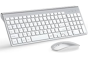 Wireless Keyboard and Mouse Ultra Slim Combo, TopMate 2.4G Silent Compact USB 2400DPI Mouse and Scissor Switch Keyboard Set with Cover, 2 AA and 2 AAA Batteries, for PC/Laptop/Windows/Mac-Silver White
