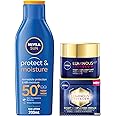 NIVEA SUN Lotion, UVA & UVB Protection, Protect & Moisture, SPF 50+, 200ml + NIVEA Face Cream Night Care Repair, LUMINOUS 630 EVEN GLOW Spot Darkening Protection, 50ml