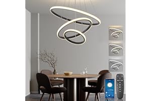 BRIMETI Lámpara Colgante LED, Moderna Regulable 45W Lámpara de Techo Suspendida 3 anillos 150cm Ajustable, Control por APP,para Comedor, Cocina, Sala de Estar, 2700-6500K, con Control Remoto (Negro)
