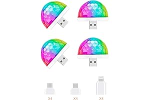 WDTA USB Mini Disco Light,Multi Colors LED Car Atmosphere Light,Sound Activated Magic Strobe Party Light for Home Room Dance Parties Birthday Wedding and Xmas Decorations(4 Pack)
