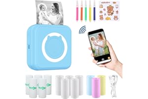 ZAKVOP Mini Photo Printer - Wireless Thermal Pocket Printer for School, Home, Lists, DIY Doodle Dash, Photos Printing - Blue