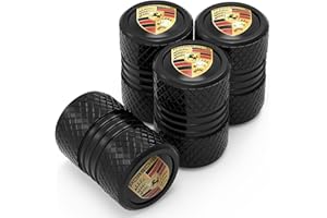 HNNGDL 4PCS Valve Pneu Voiture pour Porsche Panamera Cayenne Macan Boxster Taycan Cayman 718 911, Résistant à la Corrosion Bouchon de Valve Voiture, Voiture Accessoires, Noir