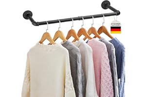 DYDHRER Kleiderstange Wandmontage, Industrial Design Kleiderstange Wand, 98cm Garderobenstange Schwarz, Kleiderstange Deckenmontage, Robuste Kleiderstange Rohr 70kg Belastbar für Schlafzimmer/Küche...