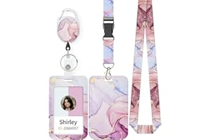 Uniclife Porte Badge Coulissant Marbré en Plastique avec Enrouleur de Badge Rétractable Mousqueton et Lanière Détachable Porte Carte Navigo Vertical Gaufré Travailleur Infirmier Enseignant Étudiants