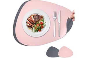 NOSTHEART Manteles Individuales y Posavasos, Salvamanteles Manteles Lavables Individuales Redondos, Manteles Individuales Antideslizantes Impermeables de Doble Cara - Rosa Gris, Juego de 2