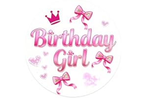 QAZIUY Birthday Girl Badge, 2.3inch Pink Birthday Badge Pin Girls Happy Birthday Party Decorations & Gifts for Girls
