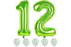 LINGQIANG Luftballon 12. Geburtstag Junge Grün, 101cm XXL Luftballons Zahl 12 mit Grün Konfetti Helium Ballons, Große Zahlen 1 und 2 Folienballon für Mädchen Frau 12. 21. Geburtstagsdeko Jubiläum Party Deko