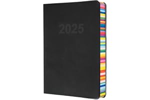 Collins Edge Tęczowy dziennik na rok 2025, planer A5, terminarz na dzień (z terminami), węgiel drzewny, (ED151.U96-25), planer dzienny z miękkimi w dotyku okładkami i kolorowymi krawędziami stron