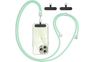 caslord Cordon Telephone Portable, Avec 2 Patchs Noirs Durables, Lanière de Téléphone Portable 1,6m Adjustable, Collier Compatibles avec Tous Les Smartphones et Plupart des Coques-Menthe verte