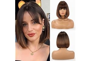 HAIRCUBE Short Charm bob peluca para mujeres fiesta de fibra sintética resistente al calor natural/juego de roles/ropa/peluca diaria (Sombra marrón oscuro)