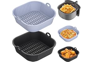 Diboniur Teglia per Friggitrice ad Aria 5-8L, 2 Pezzi Silicone Contenitori Accessori Friggitrice ad Aria, Riutilizzabile (Nero e Grigio)