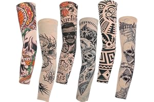 Konsait 6 Stück Tattoo Ärmel Tattoo Armstrumpf Arm Tattoo Strumpf Unisex Nylon Temporäre Tattoos Arm Tätowierung Armstrümpfe Tattoo Ärmel Sleeve für Karneval Fasching Party
