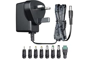 OXZEEWEE 9V 0.5A 1.8M/6ft Long Power Supply Adapter, AC DC Switching Adapter (Input 100-240V, Output 9Volt 0.5Amp/500mA), UKCA Listed Wall Mount Transformer Plug with 8 Interchangeable Adapter Jacks