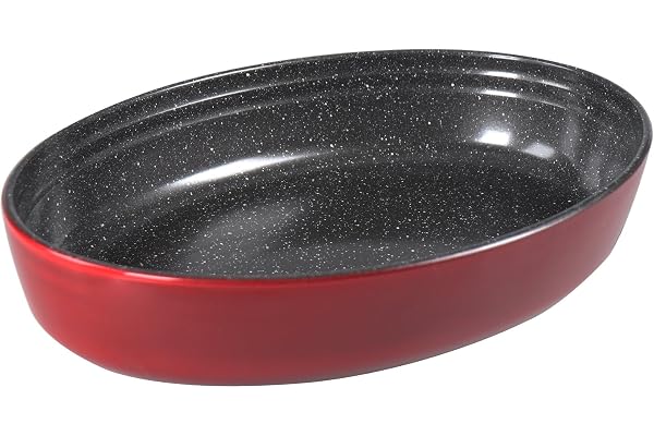 STONELINE Plat à Gratin 34 x 24 x 6,5 cm, Plat à Four Ovale en Verre Borosilicaté, Revêtement Antiadhésif avec de vraies particules de pierre, Plat à Gateau, Plat à Rôtir