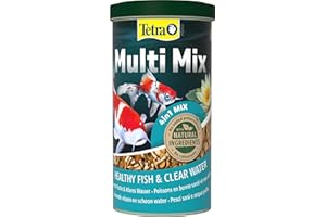Tetra Pond Multi Mix, Comida para varios peces de estanque con cuatro tipos de comida (barritas, wafers, escamas y gammarus), lata de 1 L