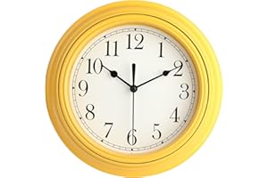 Topkey Reloj de Pared Silencioso Cocina 9 Pulgadas Retro Sin Tictac Decorativo Dormitorio Oficina Reloj de Pared - Amarillo