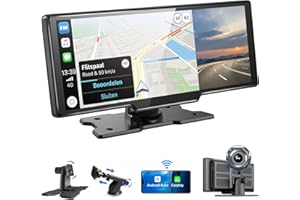 ADELAGNES 10,26 Zoll Wireless Carplay Android Auto,Autoradio Kabelloses Carplay Bildschirm,Android Auto Bildschirm mit AUX/FM,Dash Cam,Rückfahrkamera,Mirror Link,Bluetooth,Navigation für alle Fahrzeuge
