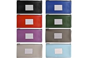 EHUIHUAN 8 Pcs Porte Documents A5, 8 Couleurs Sac de Billet en PU, Pochette Dépôt de Billet avec Fermeture Éclair et Fenêtre Carte, Portefeuille en Cuir pour Homme Femme Chèques Facture Trésorerie (Set A)