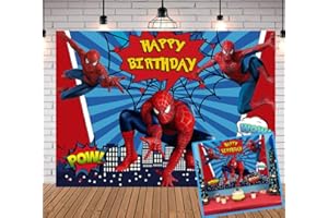 LXN Red Spider Sfondo per Ragazzi Festa di Compleanno Supereroe Paesaggio urbano Festa a Tema Sfondo Supereroe Fotografia Puntelli Decorazione Tavolo Torta Sfondo 2,1x1,5m