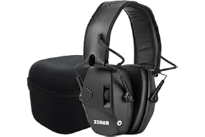 ZOHAN 054 Casque Anti Bruit de Tir Electronique Coussinets d'oreille Remplaçable, Réducteur de Bruit Reglable, Protection Auditive de Chasse Amplificateur Sonore, SNR 27dB, NRR 22dB, Noir avec Sac