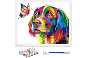 ifymei Peinture par Numero pour Enfant et Adulte, Loisirs Créatifs Activité Manuelle, Peinture Acrylique Kit de Dessin pour Filles et Garçons, Sans Cadre 40 x 50 cm - Animaux - Chiens et Papillons