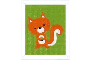 Vervaco Kit Creativo Niños Kit Bordado Punto De Cruz Manualidades ARDILLADIY Niños Creativo Regalo Set Principiantes Canvas para Bordar ca. 12,5 x 16 cm Kids Crafts Cross Stitch