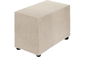 sourcing map Stretch Ottoman Cover Rectangular Oversized Square Ottoman Slipcover with Elastic for Foot Stool Living Room Bedroom Fit Length 50-76cm / 20"-30", Small, Beige