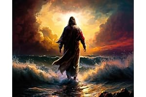 TISHIRON Malowanie według liczb, o zachodzie słońca, Jezus poszedł na wodę, malowanie według liczb, dla dorosłych i dzieci, z pędzlami, rzemiosło artystyczne, 40 x 50 cm