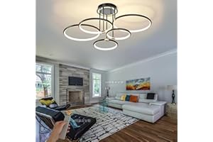 WERSVG Lampa sufitowa Nowoczesna LED Ściemniana Czarna Lampa Sufitowa Pierścieniowa Z Pilotem Oświetlenie Do Sypialni Salon Kuchnia Jadalnia Przedpokój Lampa Wisząca (5 Pierścień/83cm/84W)
