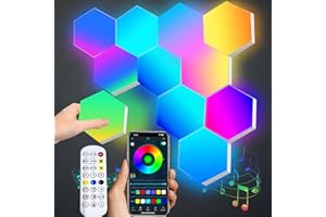 AMAILTOM Panneau LED Mural, Applique Murale LED Gaming App et Télécommande, Lampe Gaming RGB Lampe Ambiance Deco Gaming Synchronisation Musicale, Lumières Hexagonales Géométrie pour Chambre Salon,7 Panneaux