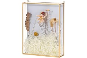OGANAZI 8x10 inch Gold Glass Shadow Box Frame Wall Hanging Memory Box Display Case Box Frame Deep Box Photo Frame for Table Wall, Shadow Box with White Foam Backplane for Photos Flowers Medals Badges