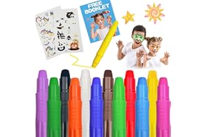 Ucokee 12 Colori Face Painting Bambini, Truccabimbi Lavabili, 2 Luminosi Tatuaggi Temporanei Stickers Bambini ,Sicuro E Non Tossico,Per Halloween,Pasqua, Carnevale, Pancia Gravidanza