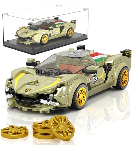 Mould King 27068 Set Mattoncini Auto Da Corsa 488 - 358 Pezzi Con Vetrina Acrilica Antipolvere - Modello Da Collezione Per Adulti E Ragazzi +8 Anni