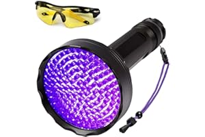 HOMRICH Schwarzlicht Taschenlampe, 128 LEDs UV Lampe mit UV Schutzbrille für Heimtierurindetektoren, Schwarzlichtlampe 395nm UV Licht Scorpion Torch Lampe für unechte Banknoten, Urin von Hunde, Katzen