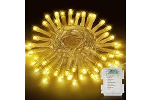 Realky Guirlande Lumineuse de Noël à Piles, 5M 50LED Lumières de Noël Intérieur et Extérieure, 8 Modes et Fonction Mémoire Guirlande Lumineuse Sapin pour Balcon, Jardin, Chambre, Fête - Blanc Chaud