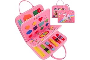 CLOMNPE Busy Board for Toddlers, 34 IN 1 Montessori Toys Sensory Activities Preschool Educational Toys for Learning Fine Motor Skills for 3 4 5 6 Years, Travel Toys on Plane for Girls Gift - Pink/Unicorn