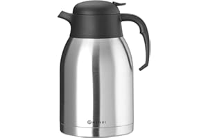 HENDI Caraffa termica 2L, bricco termico, thermos per caffè e tè, per macchine da caffè americano, caraffa sottovuoto, bollitore sottovuoto per bevande calde e fredde, ⌀140x(H)265mm, acciaio inox