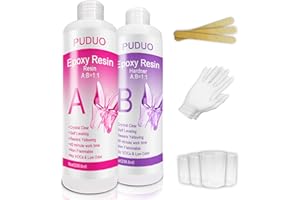 Puduo Kristallklares Epoxidharz-Kit für Kunst, Schmuck, Kunsthandwerk, Beschichtung – 16 OZ, einschließlich 8 OZ Harz und 8 OZ Härter | Bonus 4 Messbecher, 3 Stäbchen, 1 Paar Gummihandschuhe