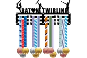 CREATCABIN Baton Twirling Porta Medaglie Porta Medaglie Telaio A Parete Scaffale Sport Ginnastica Medaglie Organizzatore Ganci Rack Regalo Ginnasta Atleta Vincitore Gara Medaglia Donna 13x29cm Nero