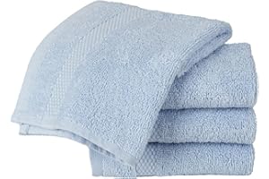 Sue Rossi Face Cloth Set of 4, Egyptian Combed Cotton, 30cm x 30cm Wash Cloth Flannel, Very Soft & Absorbent, Quick Dry 600gsm Bathroom Towels. (Sky Blue)