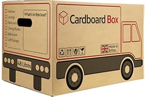 LEDIVION 10 Strong Large 48 Litres Cardboard Packing Boxes for Moving House, Moving Boxes with Carry Handles and Room List, 53cm X 30cm X 30cm Storage Packing Removal Box